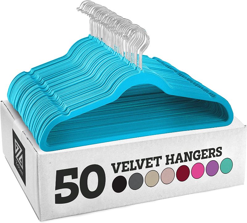 Photo 1 of Zober Velvet Hangers 48 Pack - Turquoise Hangers for Coats, Pants & Dress Clothes - Non Slip Clothes Hanger Set w/ 360 Degree Swivel, Holds up to 10 lbs - Strong Felt Hangers for Clothing **48 HANGERS NOT 50**
