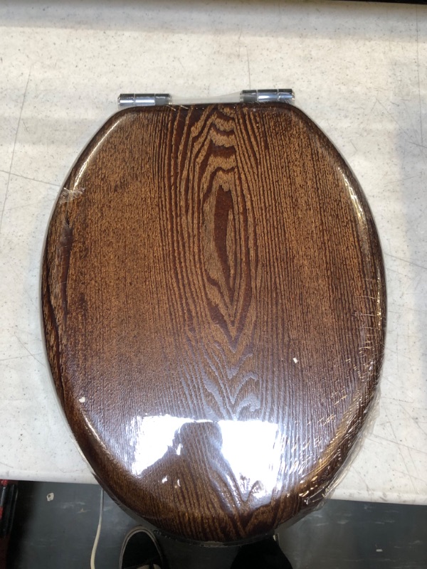 Photo 2 of Angel Shield Elongated Wood Toilet Seat with Quiet Close,Easy Clean,Quick-Release Hinges(Elongated,Dark Walnut)
