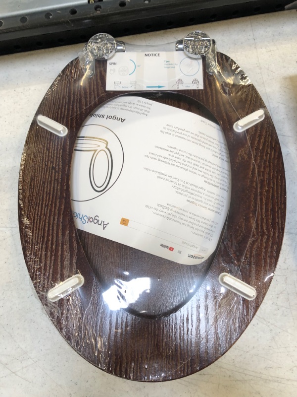 Photo 3 of Angel Shield Elongated Wood Toilet Seat with Quiet Close,Easy Clean,Quick-Release Hinges(Elongated,Dark Walnut)
