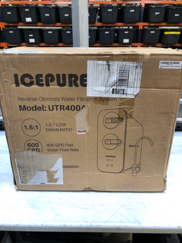 Photo 1 of ICEPURE Tankless Reverse Osmosis System, 600 GPD Fast Flow, 1.5:1 Pure to Drain, Smart Faucet, TDS Reduction, UL Listed Power, USA Tech, UTR400A RO Water Filtration System Under Sink, White UTR400A-System
