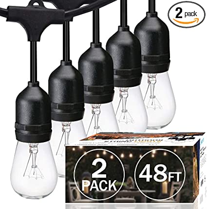 Photo 1 of 2 Pack 48FT Outdoor String Lights, Hanging Incandescent String Lights Commercial Grade Waterproof Patio Light Outside