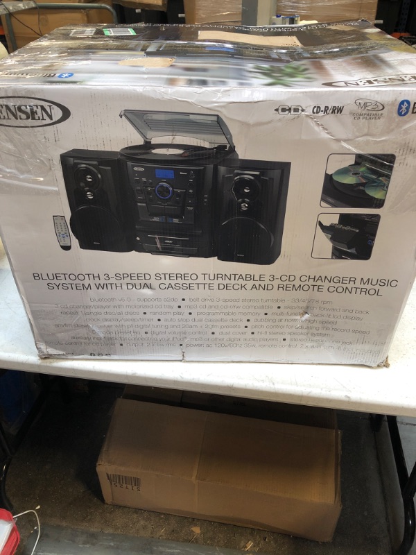 Photo 3 of Jensen® Bluetooth® 3 Speed Stereo Turntable 3 CD Changer Music System with Dual Cassette Deck, Pitch Control and Remote Control