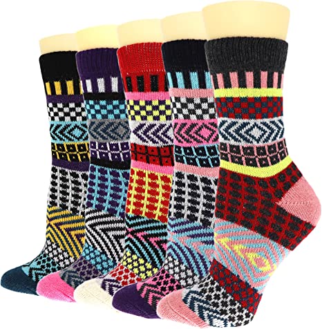 Photo 1 of YZKKE 5Pack Womens Vintage Winter Soft Warm Thick Cold Knit Wool Crew Socks, Multicolor, free size
