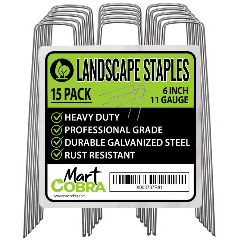 Photo 1 of 2CT - Garden Stakes Metal Stakes for Gardening, Landscape Staples x15, Garden Staples 6 Inch Galvanized, Fence Stakes Heavy Duty Ground Stakes, Landscape Fabric Pins Yard Stakes Tent Stakes Landscaping Lawn