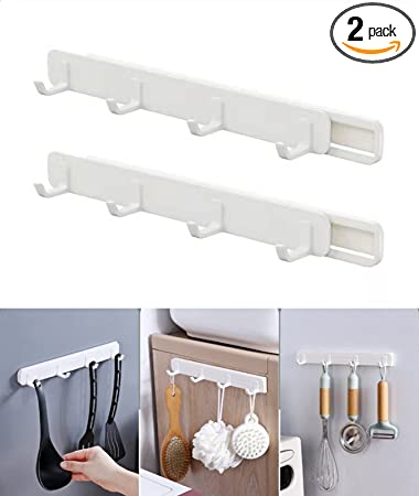 Photo 1 of 2CT - Oraony Ugrade Adhesive Kitchen Utensil Sliding Rack , Wall Mounted Rack Hook Hanger Saving Space No Drilling for Kitchen Refrigerator Door Washer Microwave Bathroom Bedroom (2Pcs)
