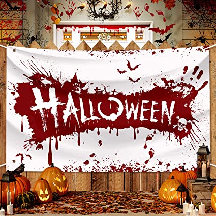 Photo 1 of 2CT - Extra Large Halloween Banner Decorations Flag Outdoor 72x44 Inch, Indoor Home House Decor Party Supplies, Yard Sign Background for Photography ?Red White?
