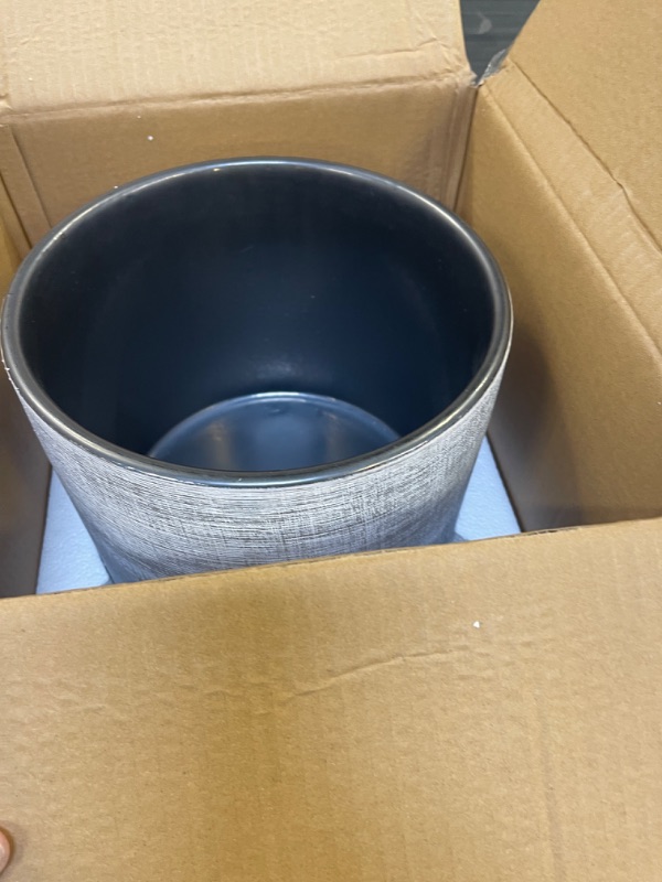 Photo 1 of Amazon Brand – Rivet Rustic Stoneware Crosshatch Indoor Outdoor Flower Plant Pot, 8.7"H, Silver X-Large Planter Silver