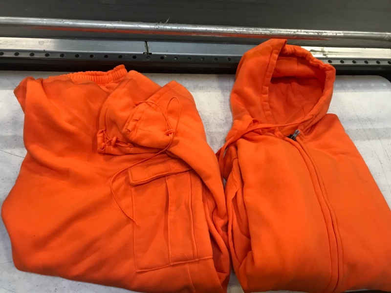 Photo 2 of Zusmen Tracksuit Mens, Track Jackets and Pants 2 Piece Outfit SIZE 5XL -- ORANGE , ONE LEG STING BROKEN --
