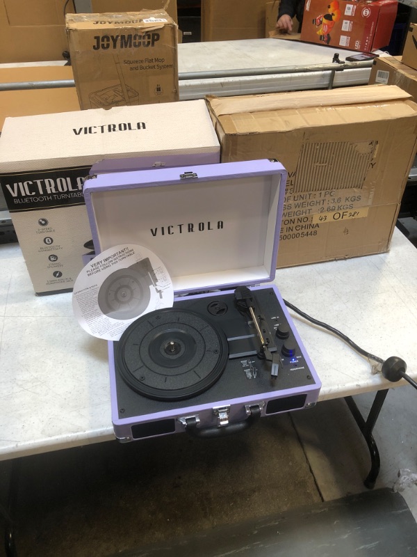 Photo 2 of Victrola Vintage 3-Speed Bluetooth Portable Suitcase Record Player with Built-in Speakers | Upgraded Turntable Audio Sound | Lavender (VSC-550BT-LVG) Lavender/Silver Record Player - ++UNABLE TO TEST ITEM++