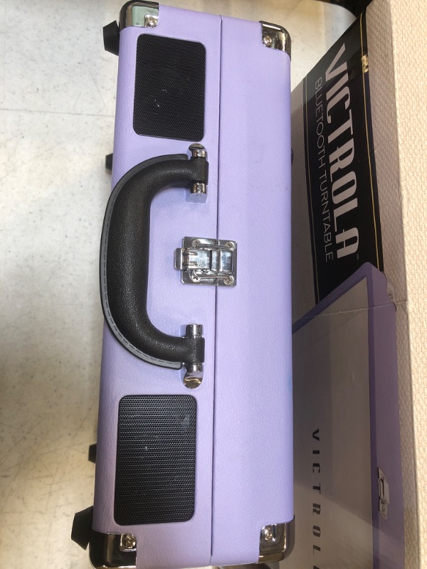 Photo 4 of Victrola Vintage 3-Speed Bluetooth Portable Suitcase Record Player with Built-in Speakers | Upgraded Turntable Audio Sound | Lavender (VSC-550BT-LVG) Lavender/Silver Record Player - ++UNABLE TO TEST ITEM++