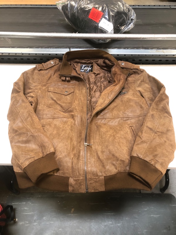 Photo 2 of FLAVOR Men Brown Leather Motorcycle Jacket with Removable Hood X-Large Brown / ++HAS A LITTLE SMELL TO IT++