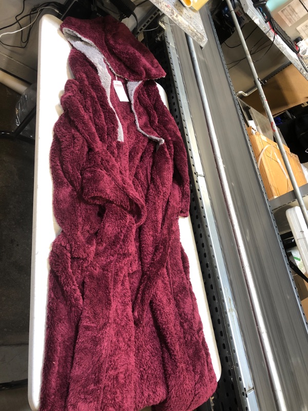 Photo 2 of Hellomamma Long Hooded Robe for Women Luxurious Flannel Fleece Full Length Bathrobe Winter Warm Pajamas Shower Nightgown… Burgundy Large