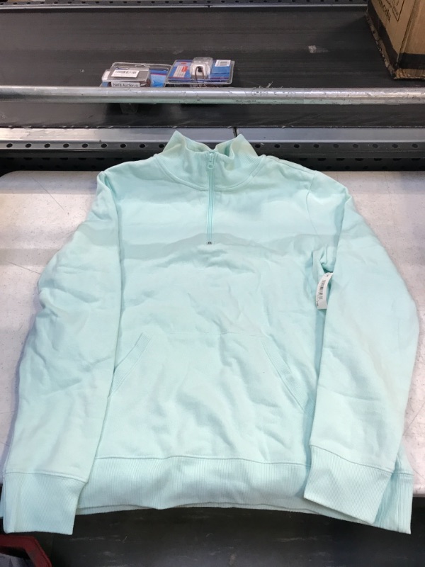 Photo 2 of Amazon Essentials Women's Long-Sleeve Lightweight French Terry Fleece Quarter-Zip Top -  Large - Aqua Blue