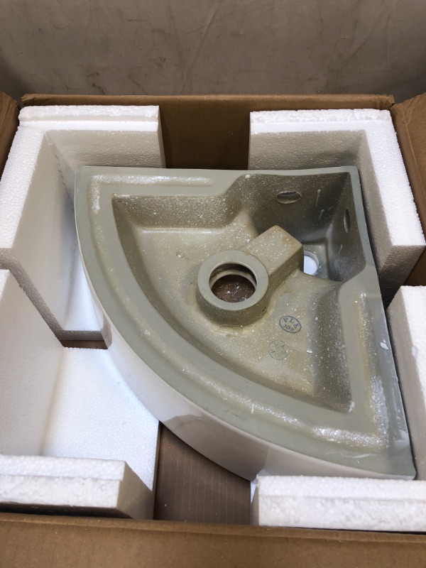 Photo 4 of Davivy 18" x 13" Corner Bathroom Sink with Pop Up Drain and Installation Kit,Wall Mount Corner Sink,Ceramic Vessel Sink,Small Corner Sink,White Vessel Sink,Corner Vanity Sink for Bathrooms