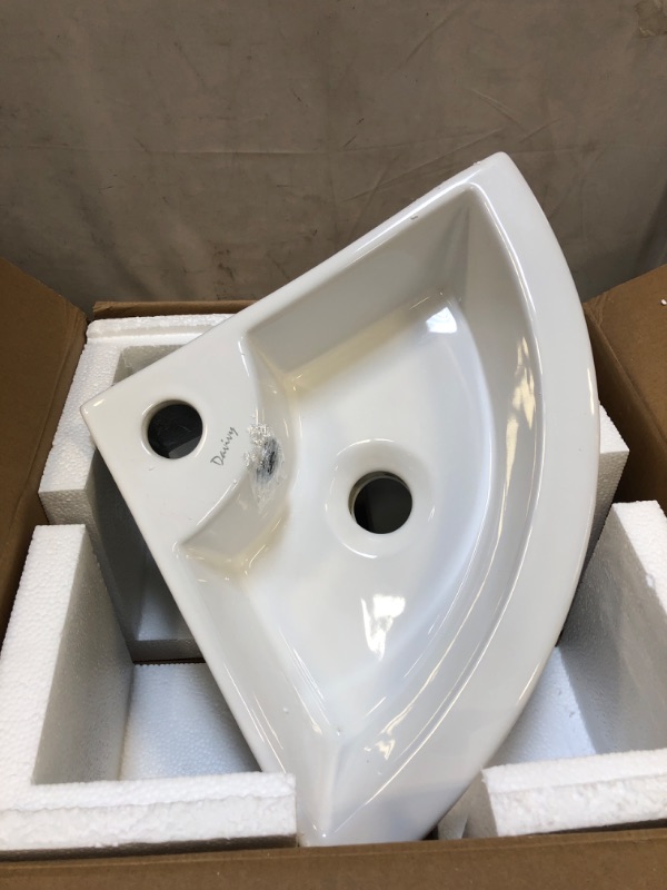 Photo 6 of Davivy 18" x 13" Corner Bathroom Sink with Pop Up Drain and Installation Kit,Wall Mount Corner Sink,Ceramic Vessel Sink,Small Corner Sink,White Vessel Sink,Corner Vanity Sink for Bathrooms