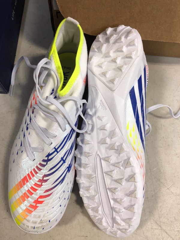 Photo 5 of adidas Unisex-Adult Edge.3 Predator Turf Soccer Shoe 9.5 Women/9.5 Men White/Solar Yellow/Power Blue 