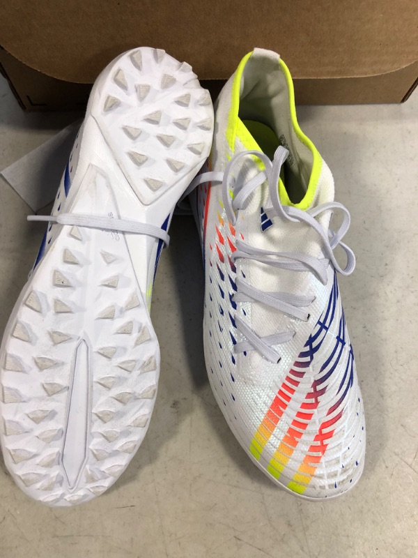 Photo 4 of adidas Unisex-Adult Edge.3 Predator Turf Soccer Shoe 9.5 Women/9.5 Men White/Solar Yellow/Power Blue 