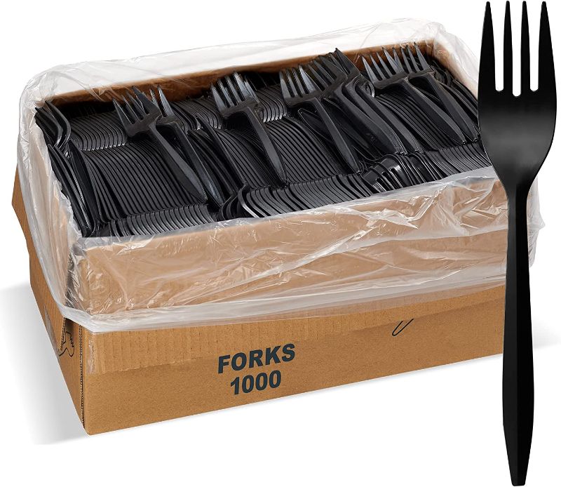 Photo 1 of 1,000 Plastic Disposable Forks Bulk Black Medium Weight Disposable Silverware Plastic Cutlery Fork