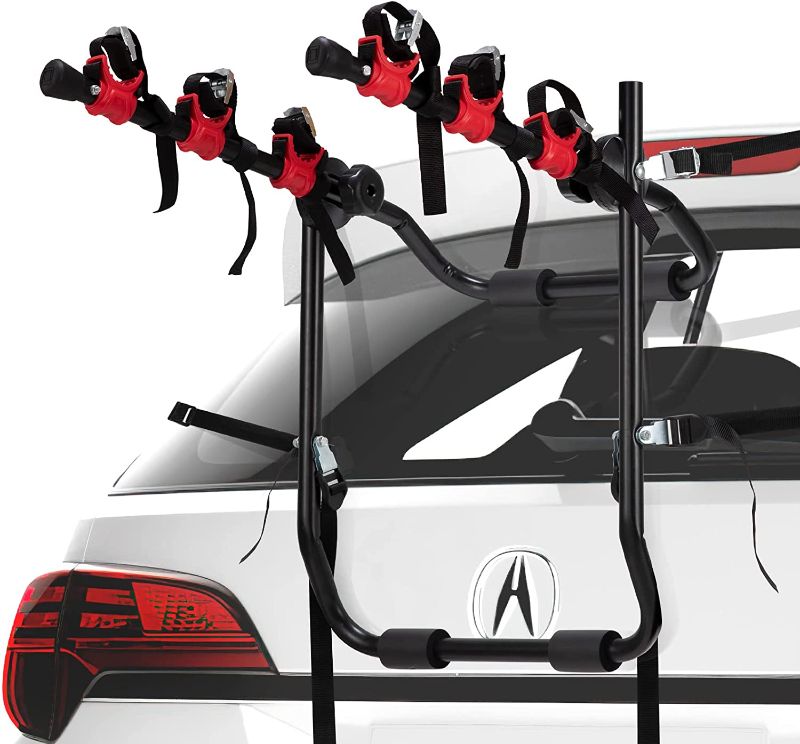 Photo 1 of 
Roll over image to zoom in
FIERYRED Trunk Mounted Bike Rack for Most Car SUV (Sedans/Minivans) 3-Bike Trunk Mount Bicycle Carrier Rack