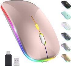 Photo 1 of RGB Wireless Mouse, Slim Rechargeable Wireless Mouse for Laptop, 2.4G Portable USB Cordless Computer Mouse with Simplified 3 Buttons, Adjustable DPI for Notebook, Mac, PC, Laptop, Chromebook PINK 