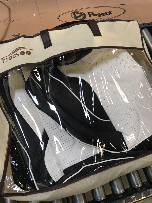 Photo 1 of FREESOO Car Seat Covers for Tesla Model Y Waterproof Nappa Leather Full Set Seat Protector Custom Fit 2020 2012 2022 2023 Black - White full set Black- White