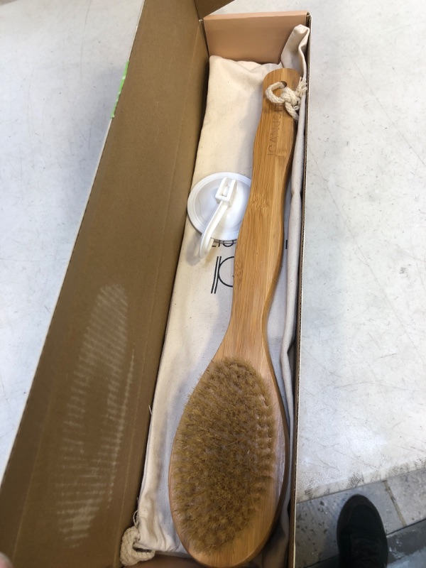 Photo 2 of ICANdOIT 2 in 1 Long Handle Bath&Shower Brush?Bath Scrubber?Boar Bristle with Pumice Stone Exfoliate & Soften Skin, Dry Brushing Body Brush for Cellulite&Lymphatic Drainage