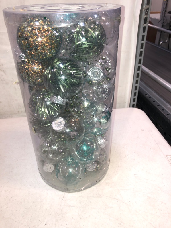 Photo 2 of 70MM/2.76" Christmas Ornaments Set, 30PCS Shatterproof Decorative Hanging Ball Ornament with Stuffed Delicate Decorations, Clear Rustic Xmas Tree Balls for Holiday Party Thankgivings - Green. Green 2.76"/7CM