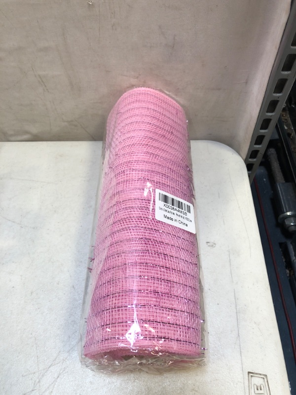 Photo 2 of 10 inch x 30 feet Deco Poly Mesh Ribbon (Metallic Pink with Pink Foil) : RE130122
