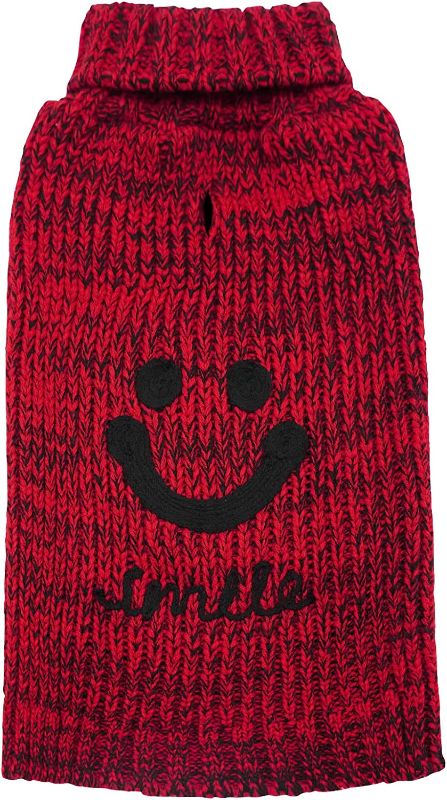 Photo 1 of KYEESE Dog Sweater Turtleneck Smile Face Dog Knitwear with Leash Hole for Small Dogs Pet Sweater,Red,M
