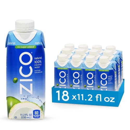 Photo 1 of ZICO 100% Coconut Water Drink - 18 Pack, Natural Flavored - No Sugar Added, Gluten-Free - 330ml / 11.2 Fl Oz - Supports Hydration with Five Naturally
exp jan 12 2023