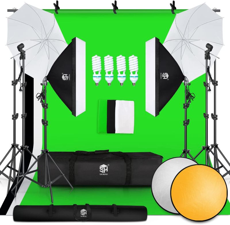 Photo 1 of  Photography Lighting Backdrops Stand Accessories Kit, 5500K Bulbs Green Screen Umbrellas Softbox Continuous Light Kit for Photo Studio Portrait Video Shoot