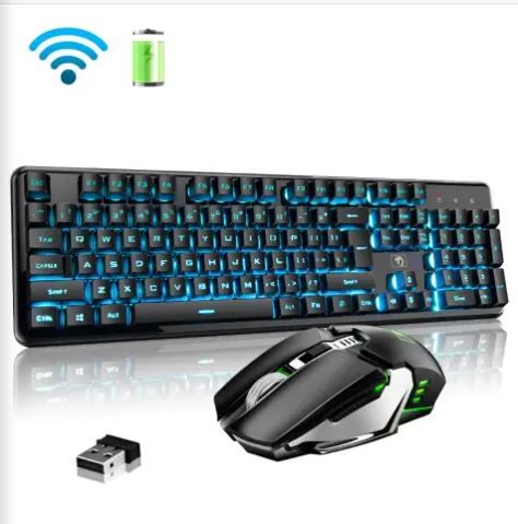 Photo 1 of FELICON Rechargeable 2.4G Wireless Keyboard and Mouse Combo Suspended Keycap Mechanical Feel Backlit Gaming Keyboard & Mouse Adjustable Breathing Lamp for Laptop Computer and Mac (Black & Blue Light)
