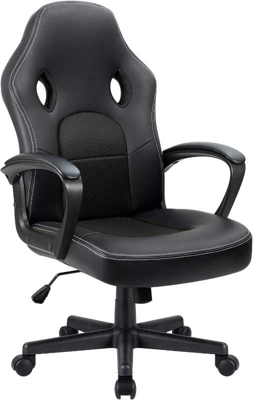 Photo 1 of Furmax Office Chair Desk Chair Leather Gaming Chair Computer Chair Racing Style Ergonomic Adjustable Swivel Task Chair with Lumbar Support and Arms (Black) --- cut on the seat of the chair due to usage 
