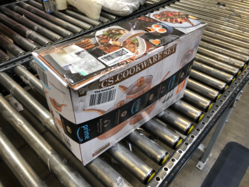 Photo 1 of Pots and Pans Set Copper, Pre-Installed Nonstick Cookware Set with Ceramic Coating, 11 Piece Cookware with Kitchen Utensils, Gas/Induction Compatible, 100% PFOA Free