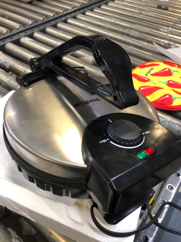 Photo 3 of 10inch Roti Maker by StarBlue with FREE Roti Warmer - The automatic Stainless Steel Non-Stick Electric machine to make Indian style Chapati, Tortilla, Roti AC 110V 50/60Hz 1200W SB-SW2093 --------- MODERATE USED, DIRTY FROM PREVIOUS USED, FOOD STAINS, TUR