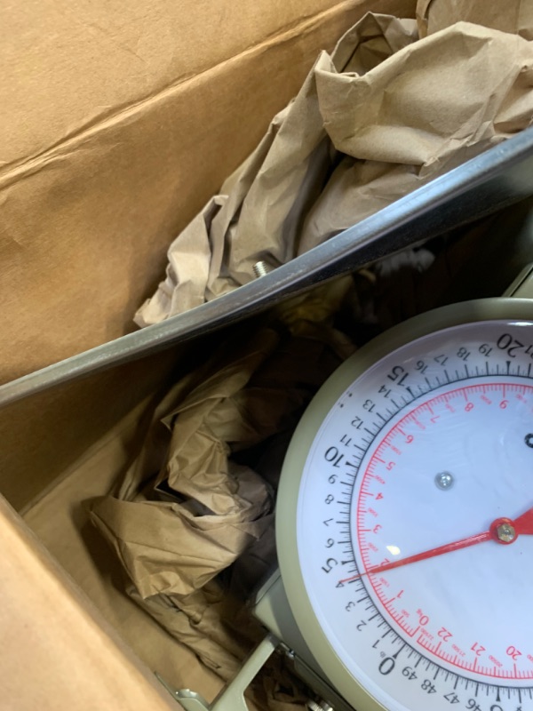 Photo 1 of Winco SCLH-50, 50-LBS Multifunction Kitchen and Food Scale, Stainless Steel Mechanical Measuring Commercial Grade Portion-Control Scales --- Box Packaging Damaged, Moderate Use, Dirty From Previous Use, Metal is Bent as Shwon in Pictures