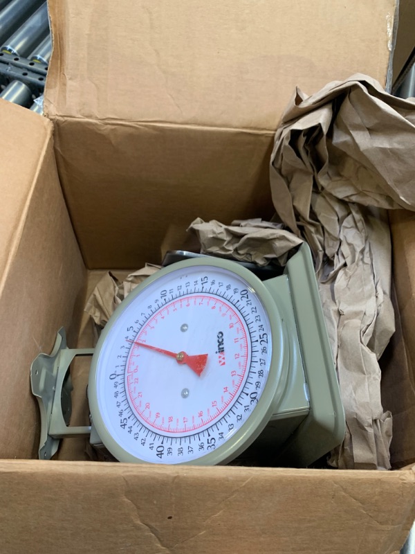 Photo 3 of Winco SCLH-50, 50-LBS Multifunction Kitchen and Food Scale, Stainless Steel Mechanical Measuring Commercial Grade Portion-Control Scales --- Box Packaging Damaged, Moderate Use, Dirty From Previous Use, Metal is Bent as Shwon in Pictures