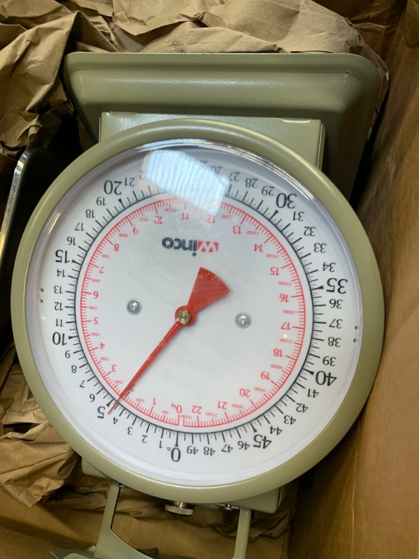 Photo 4 of Winco SCLH-50, 50-LBS Multifunction Kitchen and Food Scale, Stainless Steel Mechanical Measuring Commercial Grade Portion-Control Scales --- Box Packaging Damaged, Moderate Use, Dirty From Previous Use, Metal is Bent as Shwon in Pictures