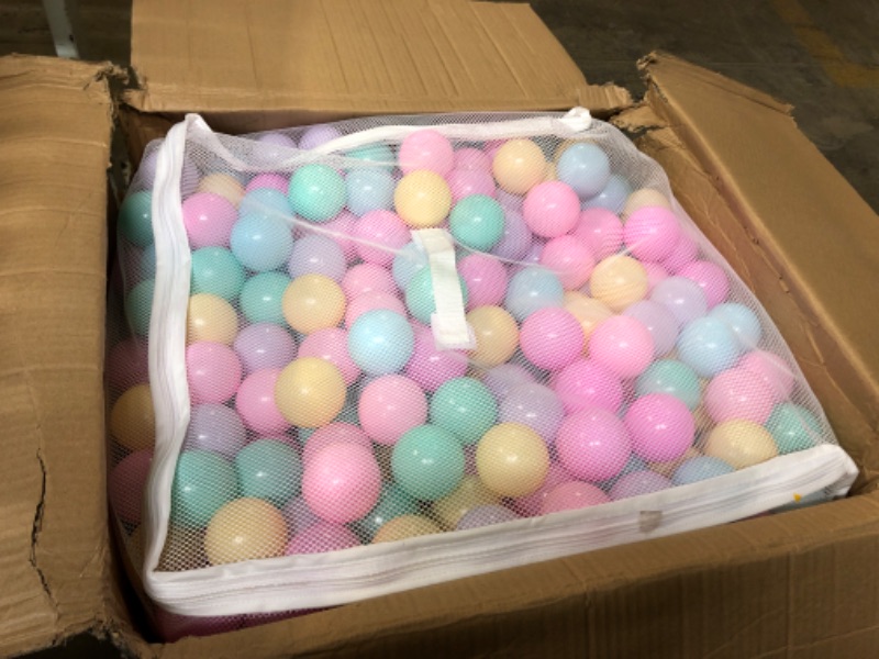 Photo 2 of Amazon Basics BPA Free Crush-Proof Plastic Ball Pit Balls with Storage Bag, Toddlers Kids 12+ Months, 6 Pastel Colors - Pack of 1000 6 Pastel Colors 1,000 Balls