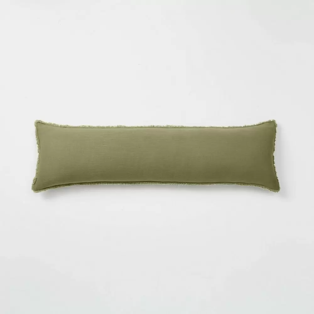 Photo 1 of 
Lumbar Heavyweight Linen Blend Throw Pillow Moss Green - Casaluna