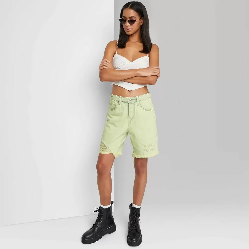 Photo 1 of 9 pair different sizes ----Women's High-Rise Wide Leg Bermuda Jean Shorts - Wild Fable Lime Green 