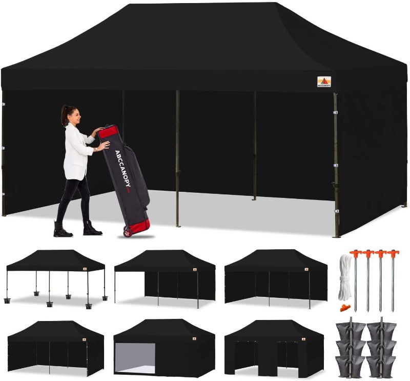 Photo 1 of ABCCANOPY Heavy Duty Ez Pop up Canopy Tent with Sidewalls 10x20, Black --- Box Packaging Damaged, Item is New

