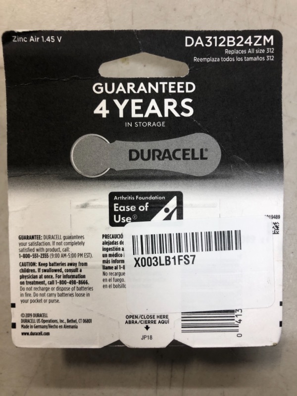 Photo 2 of Duracell Hearing Aid Batteries Brown Size 312, 24 Count Pack, 312A Size Hearing Aid Battery with Long-lasting Power, Extra-Long EasyTab Install for Hearing Aid Devices 312 (Brown) - 24 Count