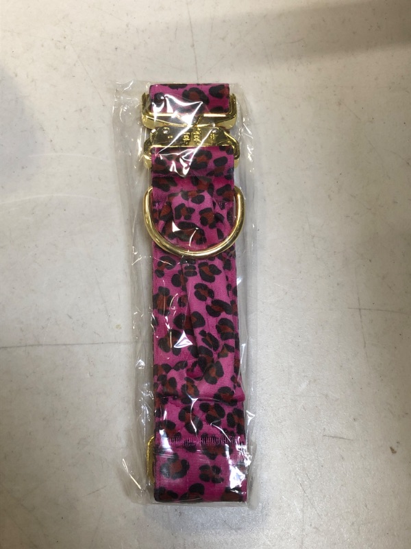 Photo 2 of 2.0" Heavy Duty Gold Series Tactical Dog Collar with Soft Handle, Double-Sided Leopard Velvet , Stainless Steel Hardware, Adjustable Combat Collar Size, Quick Release and Lock L: 23-26" Rose Red Leopard Print