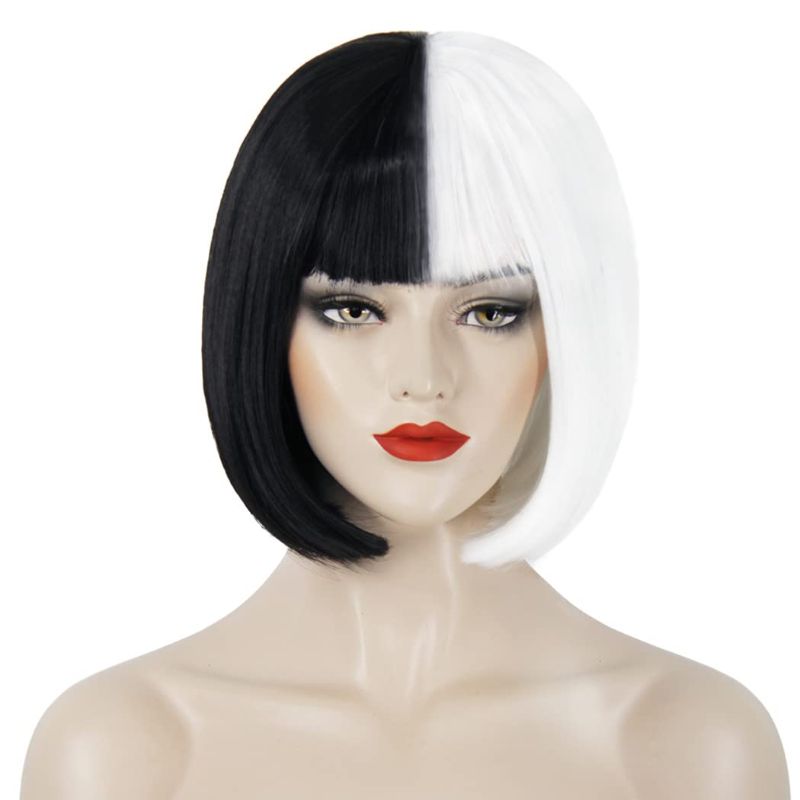 Photo 1 of Bopocoko Black and White Wigs for Women Costume Wig Short Bob Hair Wig with Bangs Cute Fashion Synthetic Wigs for Party Halloween BU240BW
