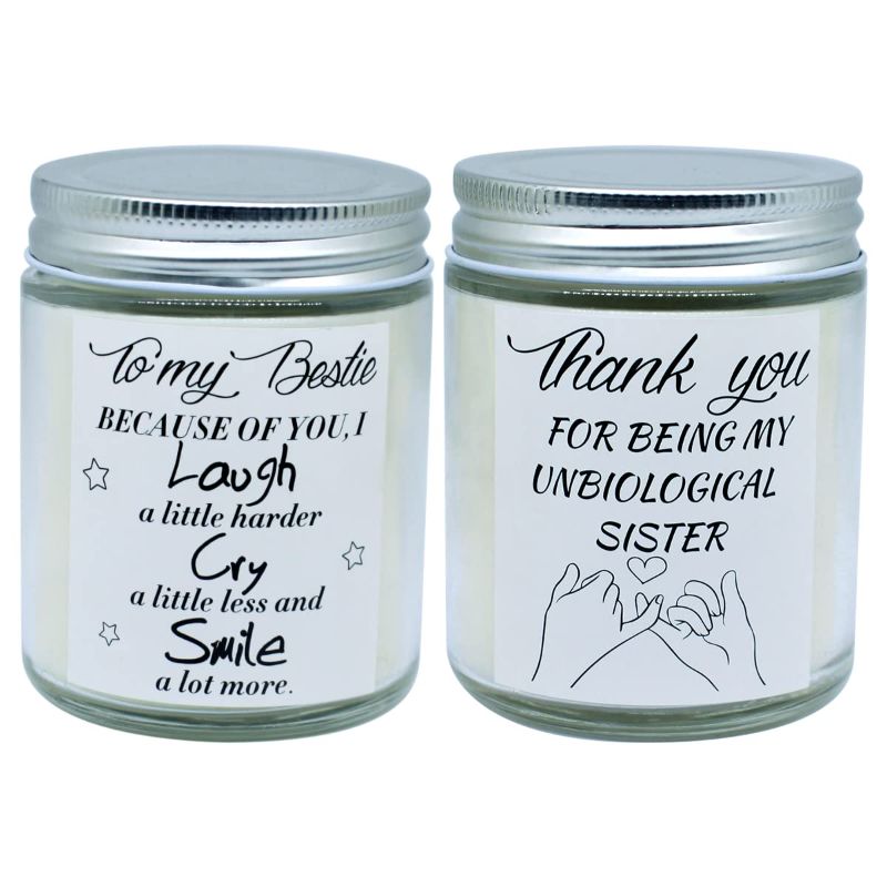 Photo 1 of 2 Pack 8oz Scented Candles for Bestie and Sisters, Lavender and Jasmine Aromatherapy Soy Wax Candle, Novelty Gift for Birthday Thanksgiving Christmas Candle for Bestie