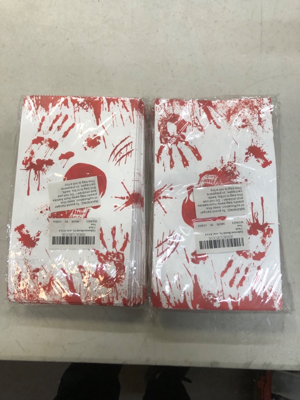 Photo 2 of 2 PACK ----30 Pieces Halloween Bloody Favor Bags Bloody Birthday Party Treat Candy Goodie Bags Horror Bloody Skull Footprint Handprint Gift Bags for Bloody Theme Halloween Party Supplies Decor, 8.3 x 4.7 Inch