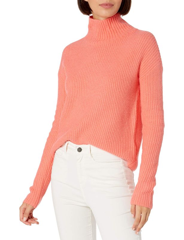 Photo 1 of Goodthreads Women's Mid-Gauge Stretch Cropped Long-Sleeve Funnel Neck Sweater XX-Large Coral Pink