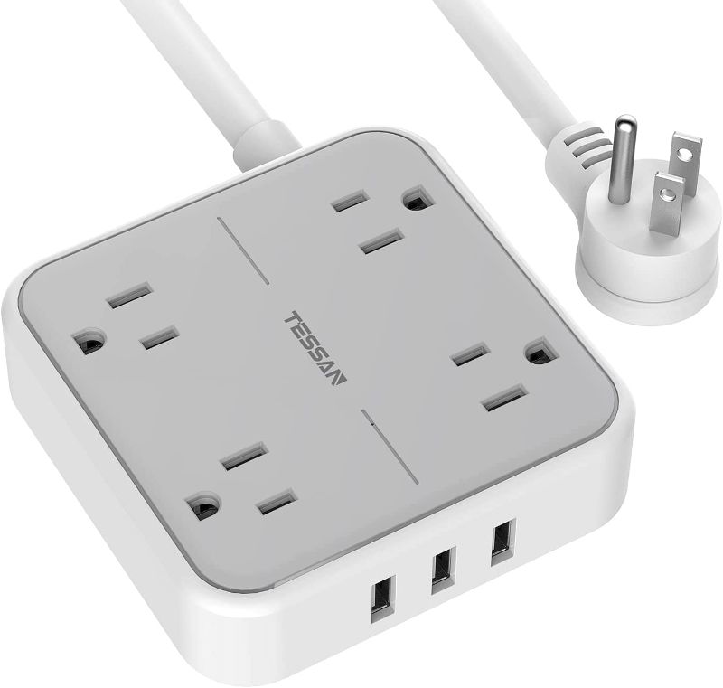 Photo 1 of Power Strip with 3 USB Ports, TESSAN 5 ft Extension Cord Flat Plug with 4 Outlets, Overload Protection Indoor Desk Charging Station,