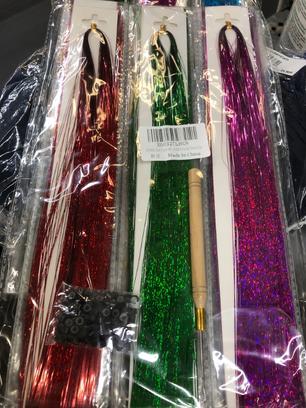 Photo 2 of ADIASAI Hair Tinsel Kit 47 Inches 10 Colors 2000 Strands Hair Tinsel Heat Resistant Fairy Hair Tinsel with Tool, Sparkling Glitter Shiny Silk Tinsel for Halloween Cosplay Christmas New Year Party